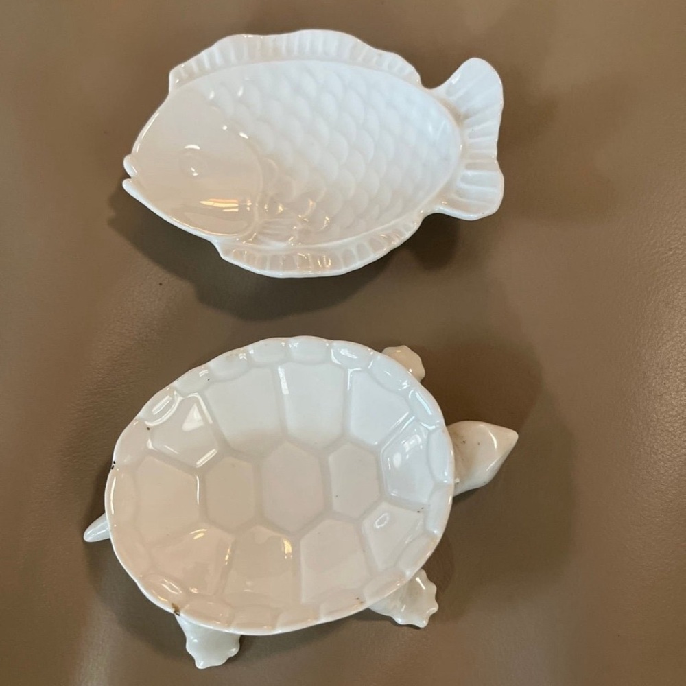 Vintage KPM Porcelain White Fish and Turtle Dishes